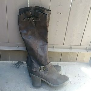 Tall Brown Leather Suede Boots